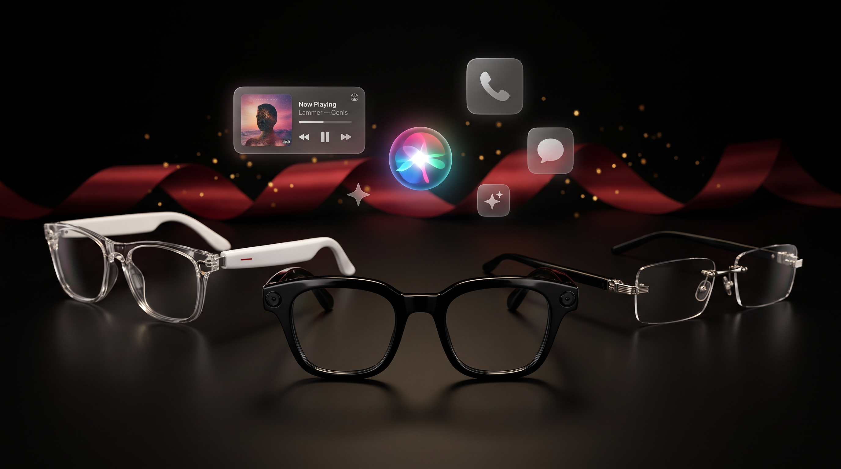 Dash S1 white, Dash Echo camera glasses and Dash Air frameless glasses in a festive lineup