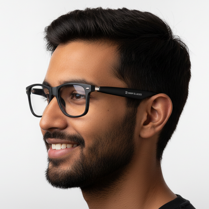 Man wearing glasses with a neutral background