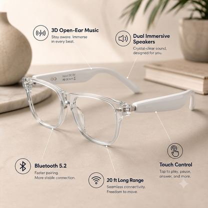 Dash S1 Matte White features: open-ear audio, dual speakers, Bluetooth 5.2, touch control